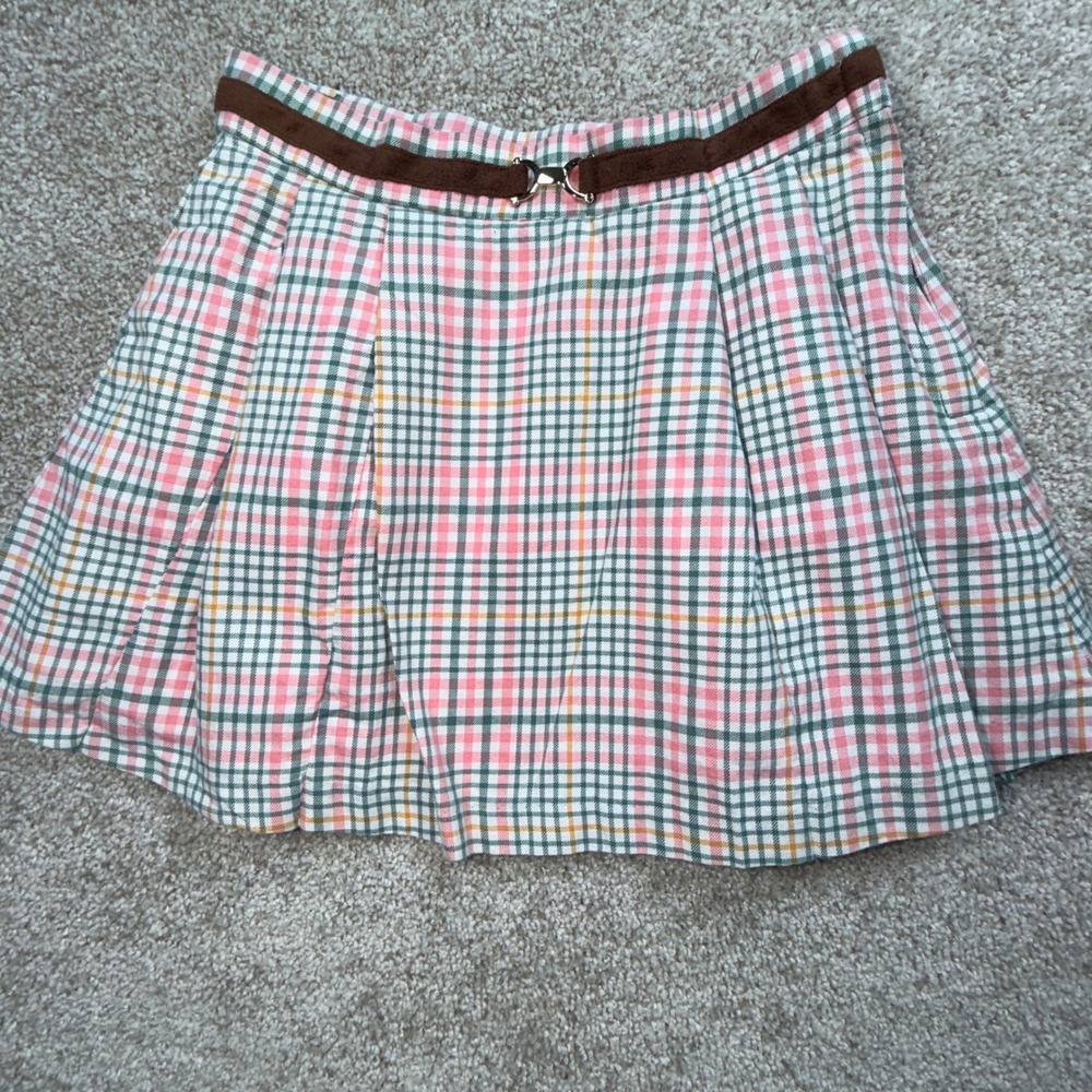 Janie and Jack Girls Equestrian Inspired Plaid Pleated Skirt Velvet‎ Trim Size 5